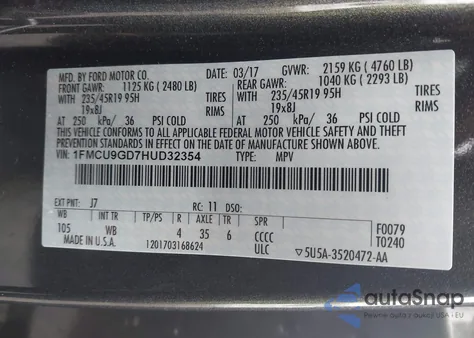 2017 Ford Escape Se from USA, damaged, VIN 1FMCU9GD7HUD32354